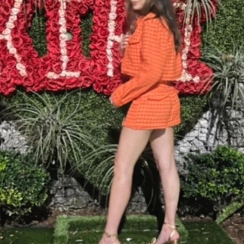 ZARA Hot Burnt Sienna Orange Spring Colour Chanel Vouge  Houndstooth Tweed NWT - Picture 11 of 15